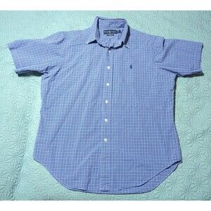 Ralph Lauren Button-down Men's Short Sleeve Classic Fit Sz L Blue Plaid Shirt